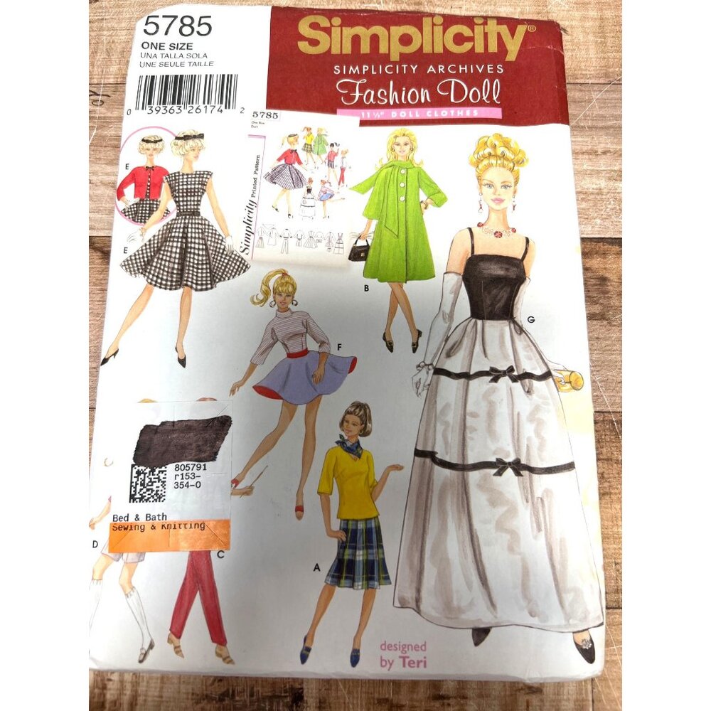Simplicity Archives Fashion Doll Clothes Sewing Pattern 5785 One Size Uncut